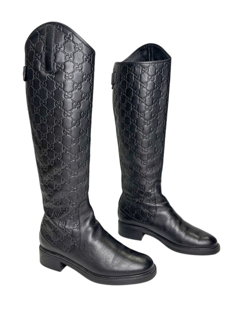 Gucci Maud Guccissima Black Leather Tall Knee High Riding Boots EU 37 US 7